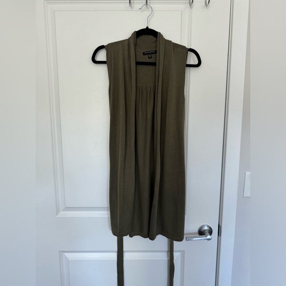 Banana Republic sweater vest size XS/S ties in the waist green autumn cotton - Picture 2 of 6
